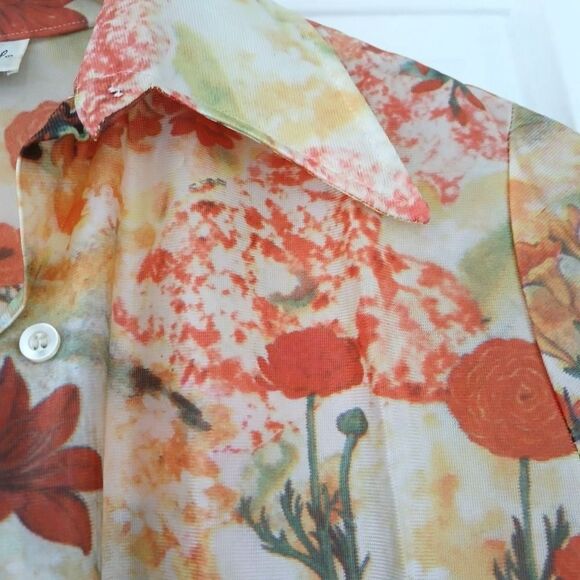 Tail's End Vintage 80's Top Button Down Wide Lapels Long Sleeves Floral - Picture 6 of 13